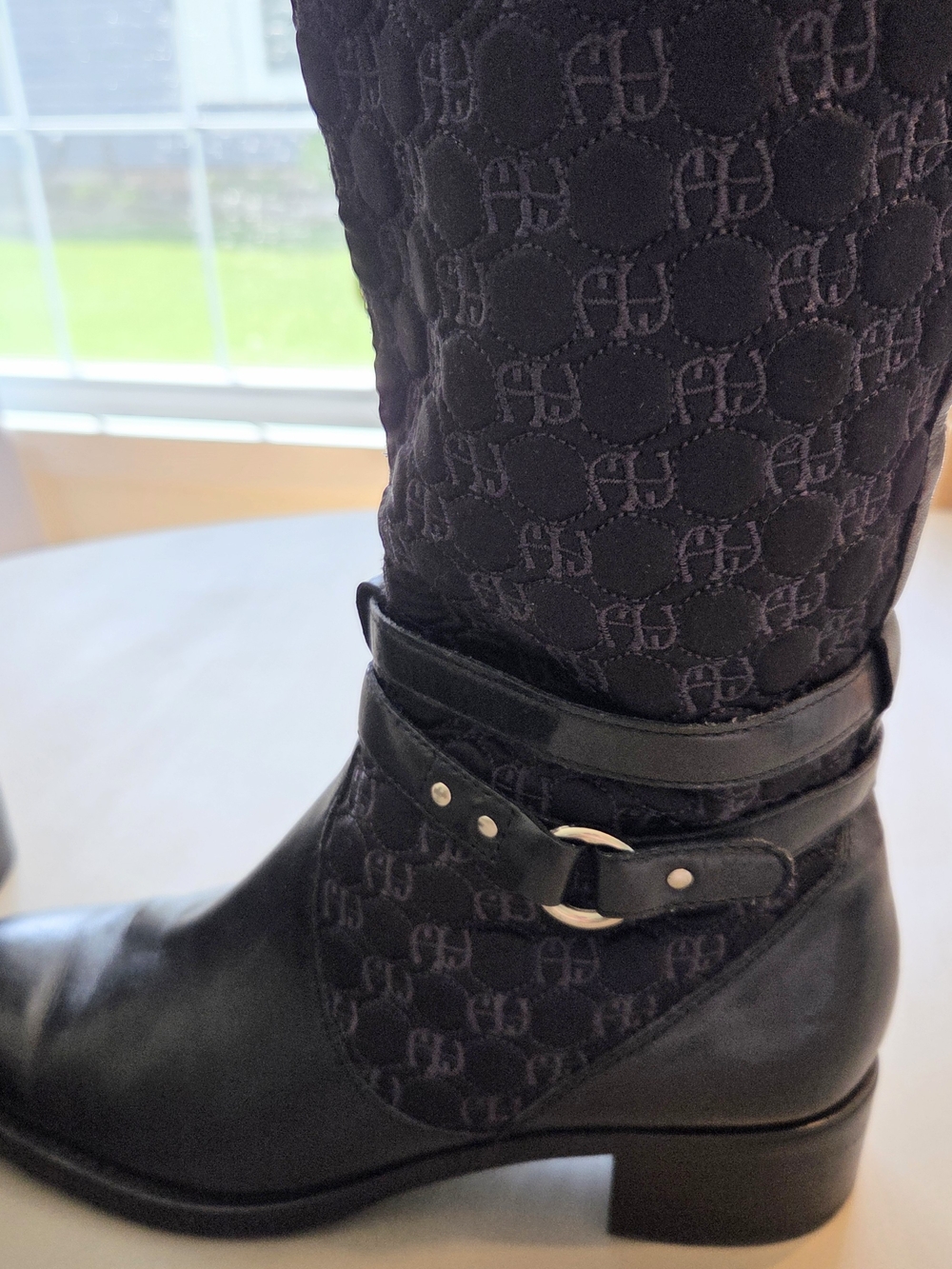 Etienne Aigner Black Leather & Fabric Riding Boots Size 9 - Picture 3 of 9